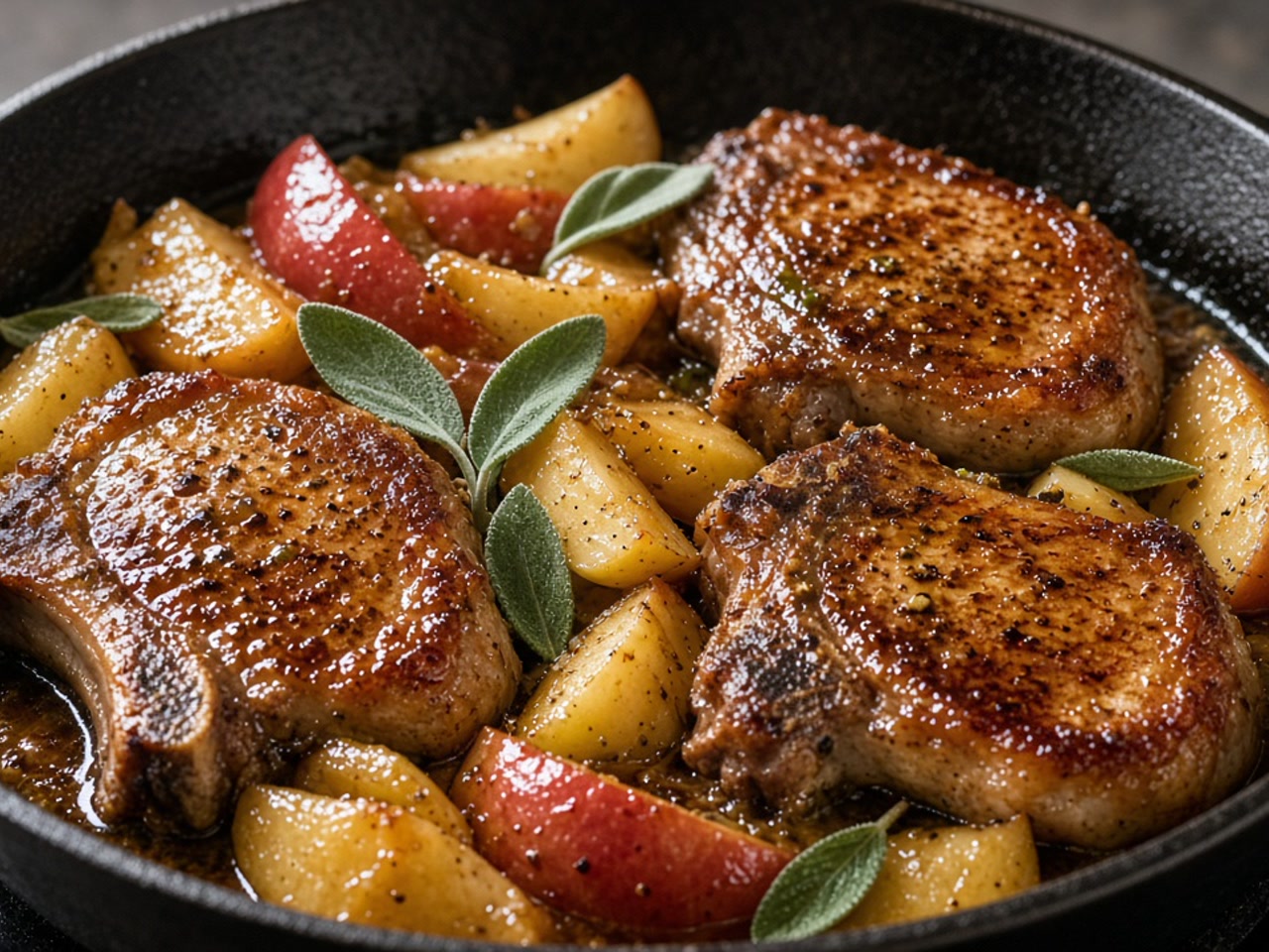 Apple Cider Pork Chops Skillet
